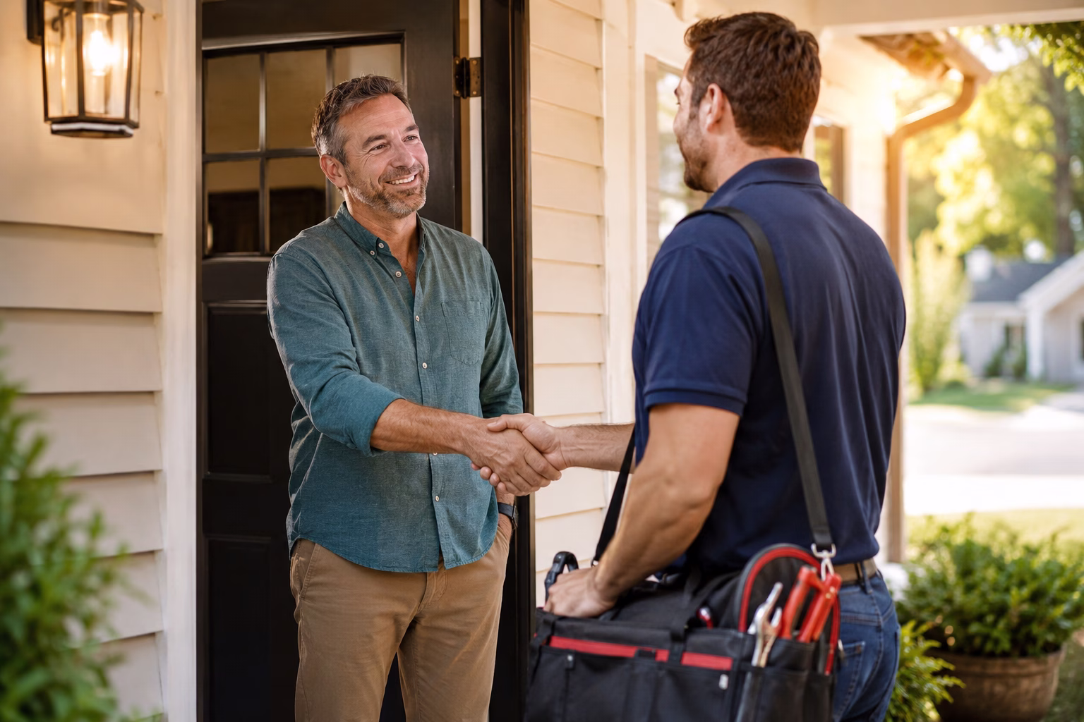 Plumber arriving at someone's home